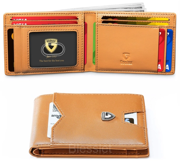 Men’s Slim RFID Blocking Leather Wallet - Minimalist Carbon Fiber - Brown