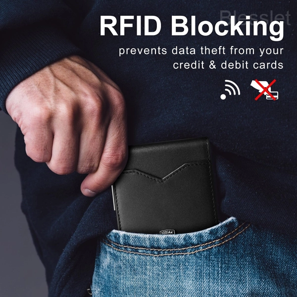Men’s Slim RFID Blocking Leather Wallet - Minimalist Carbon Fiber