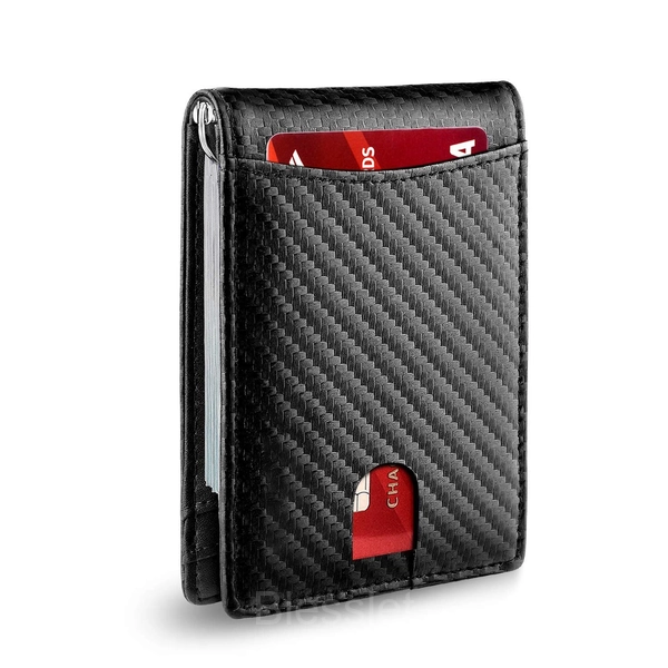 Men’s Slim RFID Blocking Wallet - Ultra-Thin, Large Capacity - Carbon Fiber Black