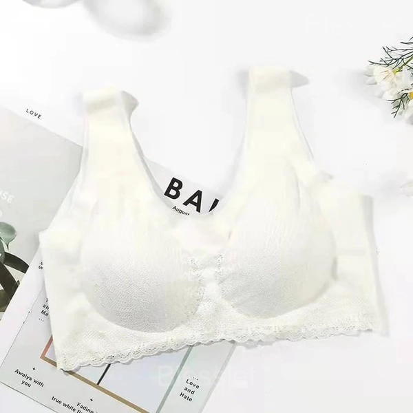 Latex 4.0 Anti-Saggy Breathable Lace Bra for Large Sizes - White, L