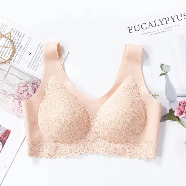 Latex 4.0 Anti-Saggy Breathable Lace Bra for Large Sizes - Skin, L