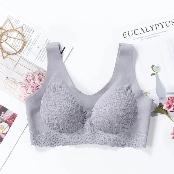 Latex 4.0 Anti-Saggy Breathable Lace Bra for Large Sizes - Purple Grey, M