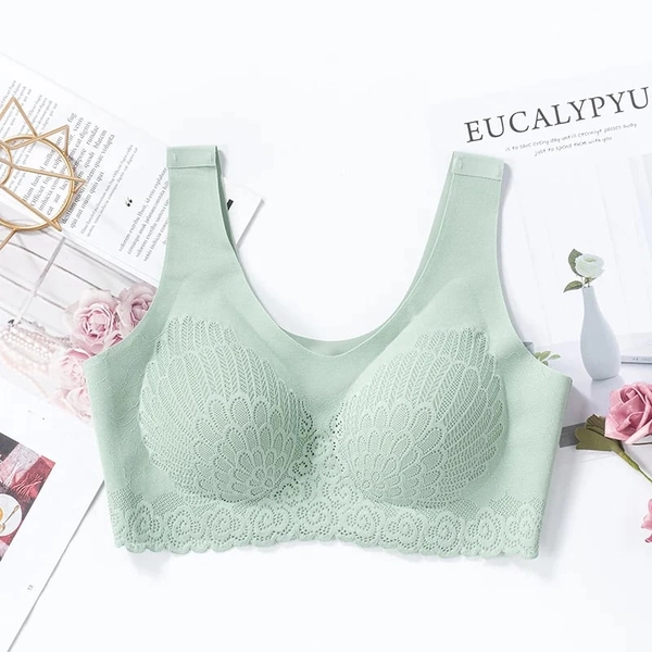 Latex 4.0 Anti-Saggy Breathable Lace Bra for Large Sizes - Green, XL