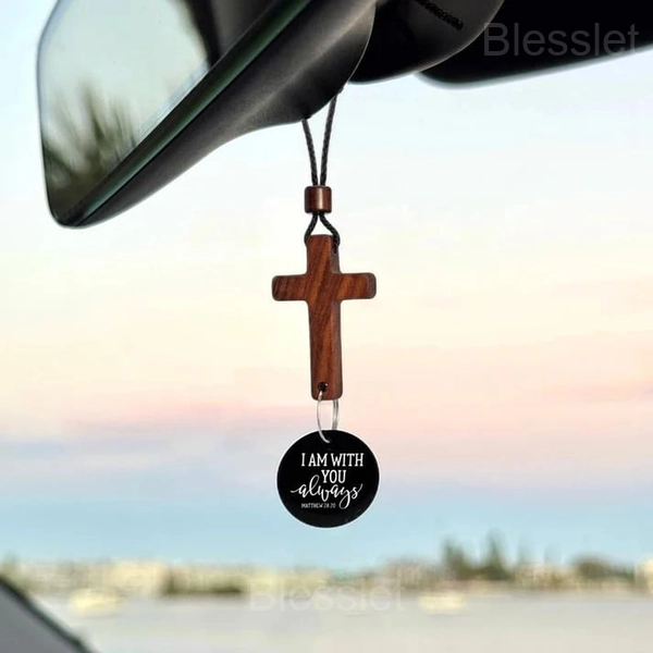 Bible Verse Car Rearview Cross Ornament with Daily Scripture Scan