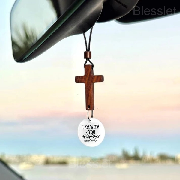 Bible Verse Car Rearview Cross Ornament with Daily Scripture Scan