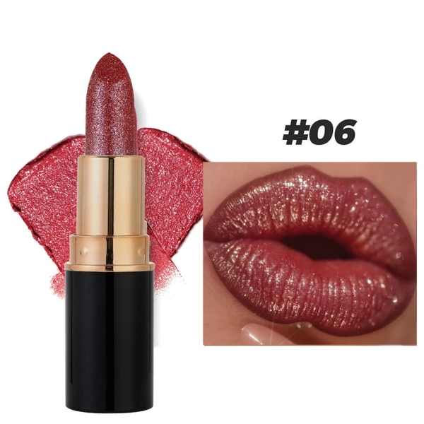Diamond Glitter Lipstick Set – Waterproof Metallic Matte Lip Gloss - #06