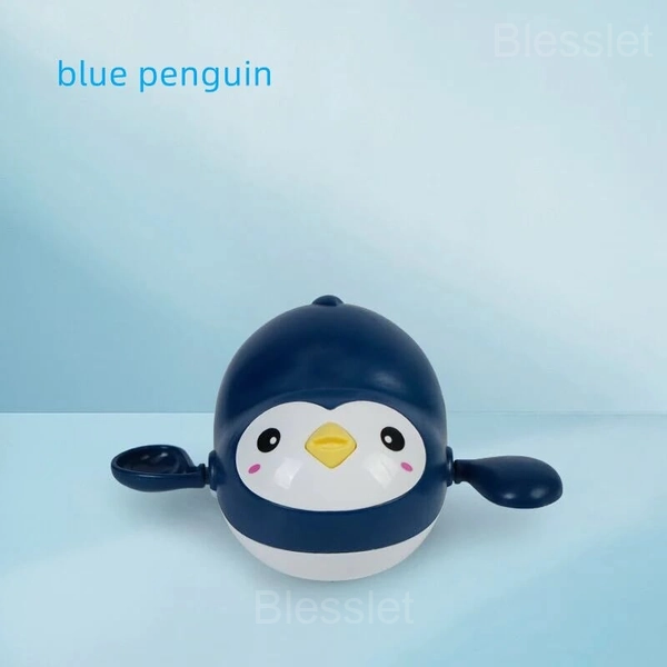 Wind-Up Baby Bath Toys Set – Safe Floating Turtles & Ducks - Penguin, Blue