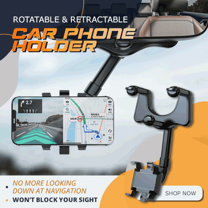 Rotatable Retractable Car Phone Holder for Rearview Mirror