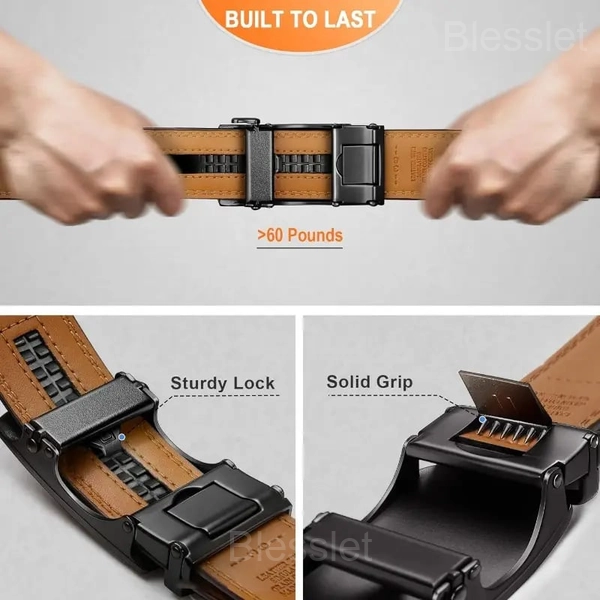 Men's Premium Leather Ratchet Belt with Adjustable Buckle