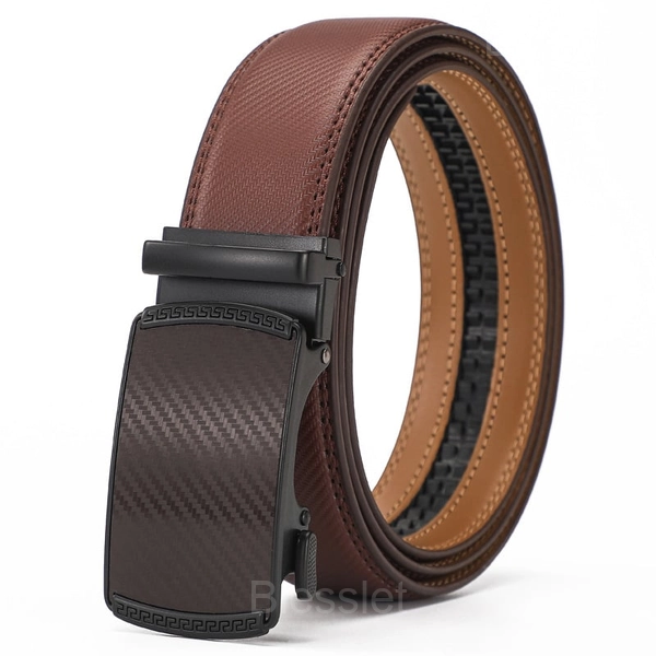 Men's Premium Leather Ratchet Belt with Adjustable Buckle