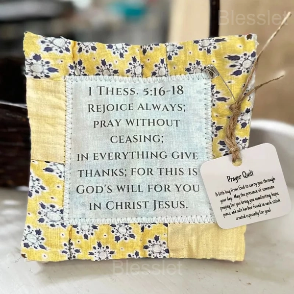 Handmade Prayer Quilt with Wooden Cross – Comfort & Inspirational Gift - 1 Thessalonians 5:16-18