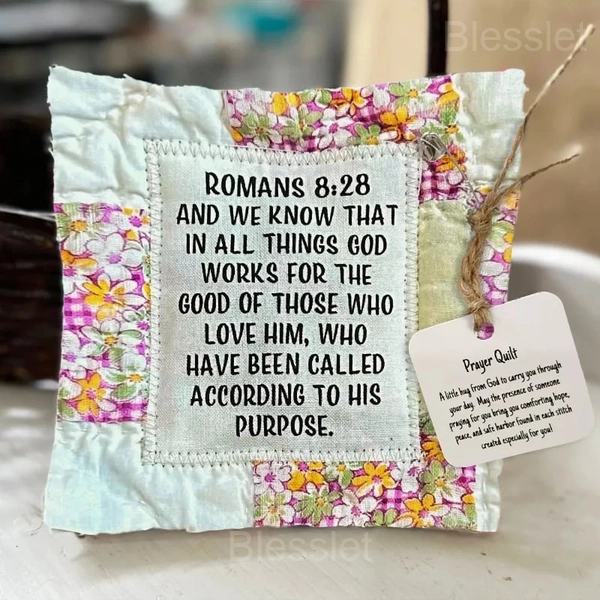 Handmade Prayer Quilt with Wooden Cross – Comfort & Inspirational Gift - Romans 8:28