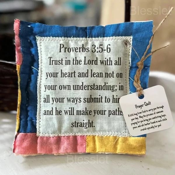 Handmade Prayer Quilt with Wooden Cross – Comfort & Inspirational Gift - Proverbs 3:5-6
