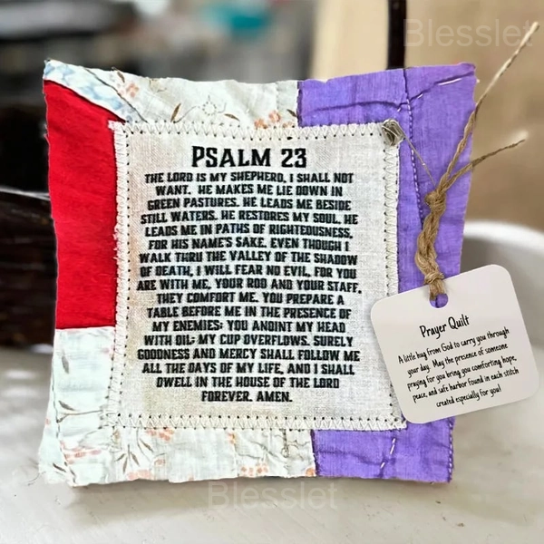 Handmade Prayer Quilt with Wooden Cross – Comfort & Inspirational Gift - Psalm 23