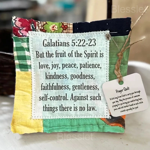 Handmade Prayer Quilt with Wooden Cross – Comfort & Inspirational Gift - Galatians 5:22-23