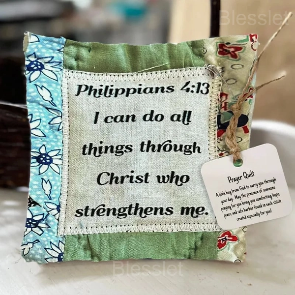 Handmade Prayer Quilt with Wooden Cross – Comfort & Inspirational Gift - Philippians 4:13