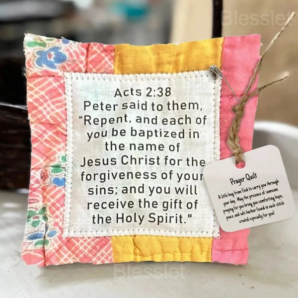 Handmade Prayer Quilt with Wooden Cross – Comfort & Inspirational Gift - Acts 2:38