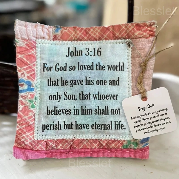 Handmade Prayer Quilt with Wooden Cross – Comfort & Inspirational Gift - John 3:16