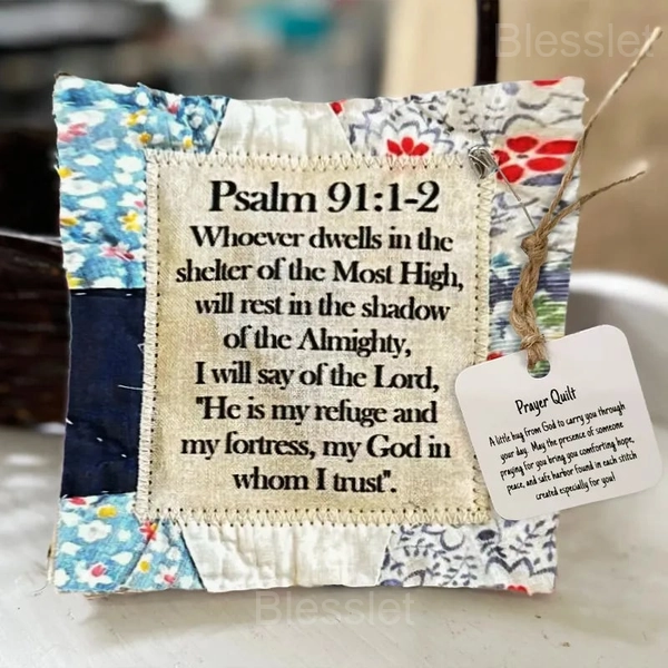 Handmade Prayer Quilt with Wooden Cross – Comfort & Inspirational Gift - Psalm 91:1-2