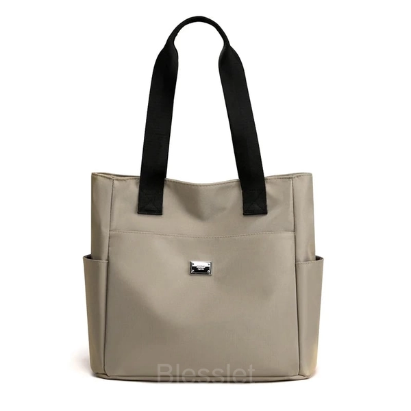 Water-Repellent Multi-Pocket Nylon Shoulder Bag with Large Capacity - Khaki
