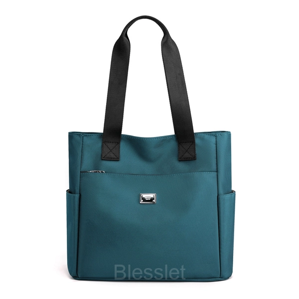 Water-Repellent Multi-Pocket Nylon Shoulder Bag with Large Capacity - Blue