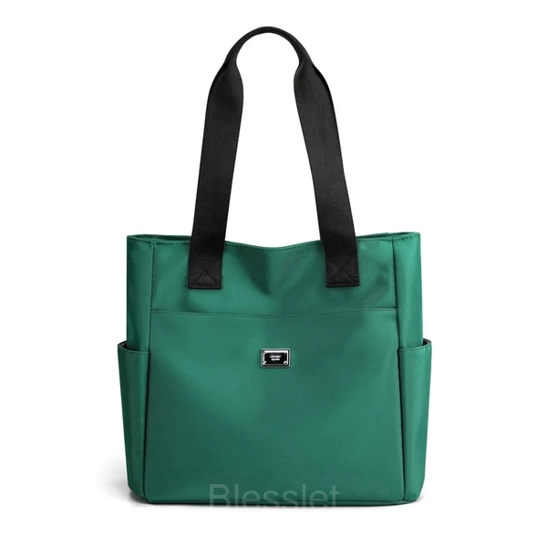 Water-Repellent Multi-Pocket Nylon Shoulder Bag with Large Capacity - Green