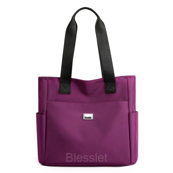 Water-Repellent Multi-Pocket Nylon Shoulder Bag with Large Capacity - Purple