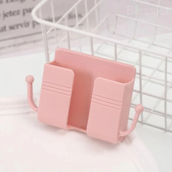 Wall-Mounted Remote & Phone Holder with Hooks - ABS Durable Storage - PINK, 👍BUY 5
