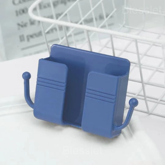 Wall-Mounted Remote & Phone Holder with Hooks - ABS Durable Storage - BLUE, 👍BUY 5