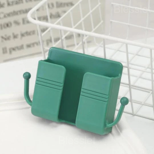 Wall-Mounted Remote & Phone Holder with Hooks - ABS Durable Storage - GREEN, 👍BUY 5