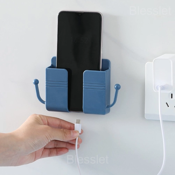 Wall-Mounted Remote & Phone Holder with Hooks - ABS Durable Storage - BLUE, 🔥BUY 3