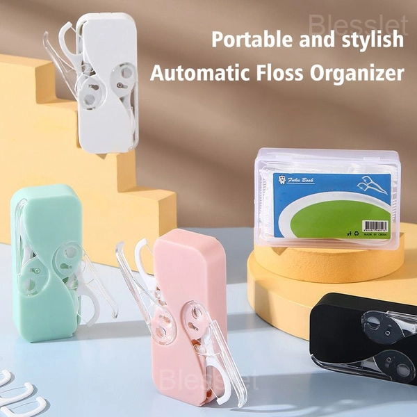 Portable Automatic Two-Way Dental Floss Dispenser with Toothpick