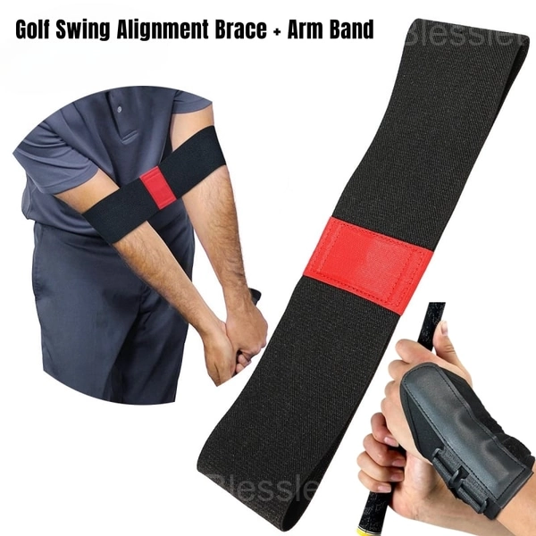 Golf Wrist Correction Trainer & Adjustable Arm Band Set - Red, 🔥Golf Swing Alignment Brace & Golf Wrist Corrector（Unified Black）