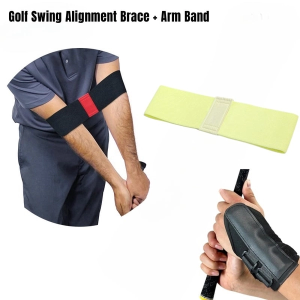 Golf Wrist Correction Trainer & Adjustable Arm Band Set - Yellow, 🔥Golf Swing Alignment Brace & Golf Wrist Corrector（Unified Black）