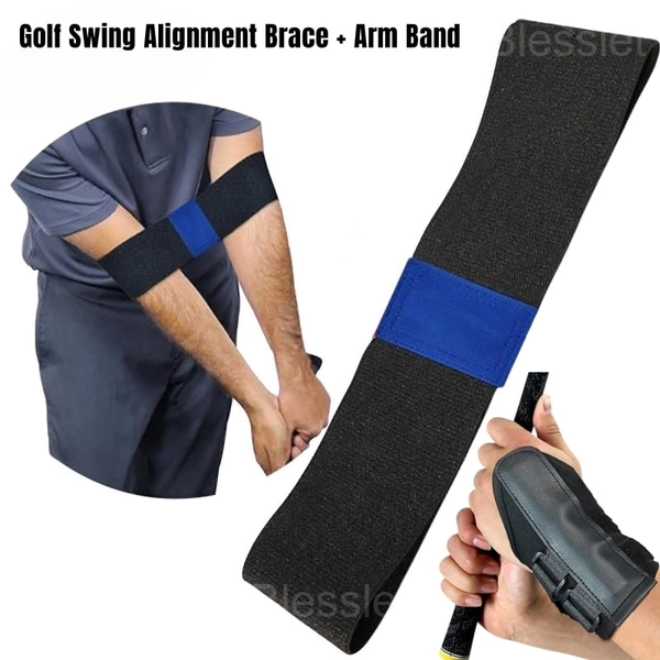 Golf Wrist Correction Trainer & Adjustable Arm Band Set - Blue, 🔥Golf Swing Alignment Brace & Golf Wrist Corrector（Unified Black）