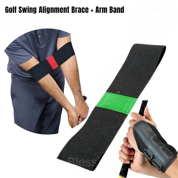 Golf Wrist Correction Trainer & Adjustable Arm Band Set - Green, 🔥Golf Swing Alignment Brace & Golf Wrist Corrector（Unified Black）