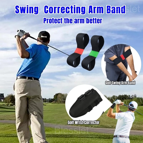 Golf Wrist Correction Trainer & Adjustable Arm Band Set