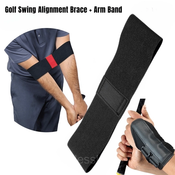 Golf Wrist Correction Trainer & Adjustable Arm Band Set - Black, 🔥Golf Swing Alignment Brace & Golf Wrist Corrector（Unified Black）