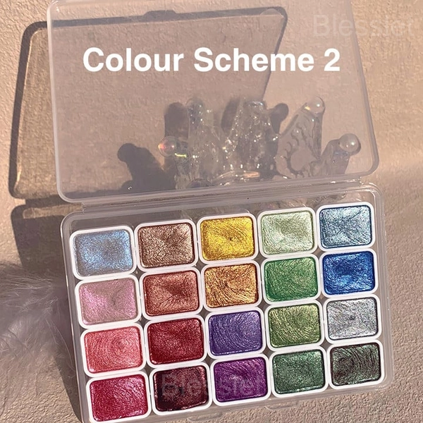 20-Color Shimmering Watercolor Paint Set for Artists - Colour Scheme 2, 20 Colour Plus (Capacity Upgrade)