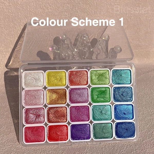 20-Color Shimmering Watercolor Paint Set for Artists - Colour Scheme 1, 20 Colour