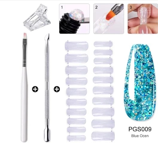 DIY Nail Kit - Long-Lasting, Lightweight & Odorless Gel Nails - Blue Ocean