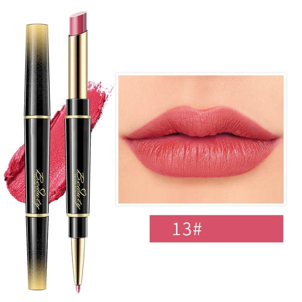 Double-Ended Waterproof Matte Lip Liner & Non-Stick Lipstick - #13