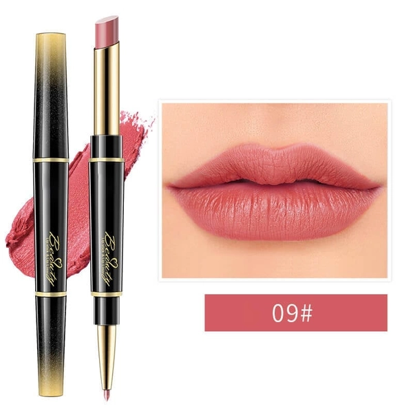 Double-Ended Waterproof Matte Lip Liner & Non-Stick Lipstick - #9