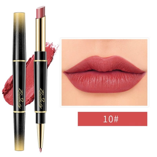 Double-Ended Waterproof Matte Lip Liner & Non-Stick Lipstick - #10