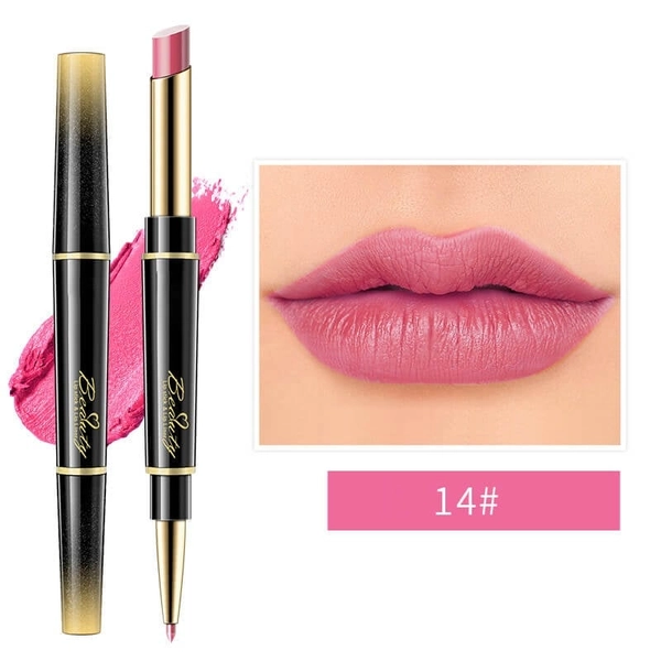 Double-Ended Waterproof Matte Lip Liner & Non-Stick Lipstick - #14