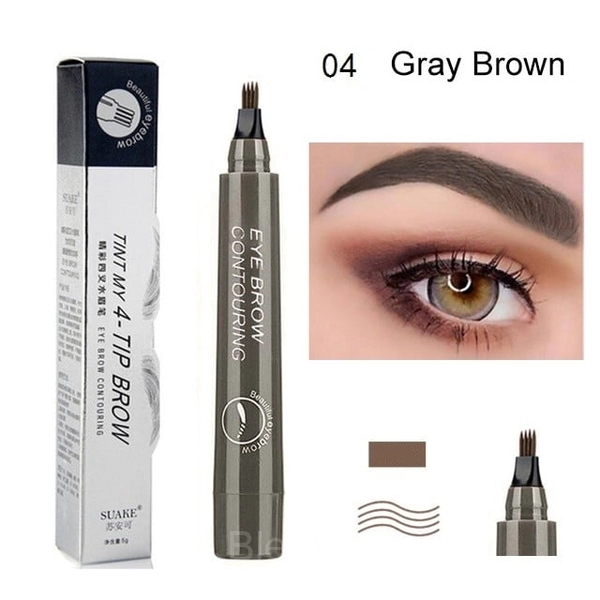 4-Prong Waterproof Eyebrow Pencil for Natural Microblading Effect - Gray Brown