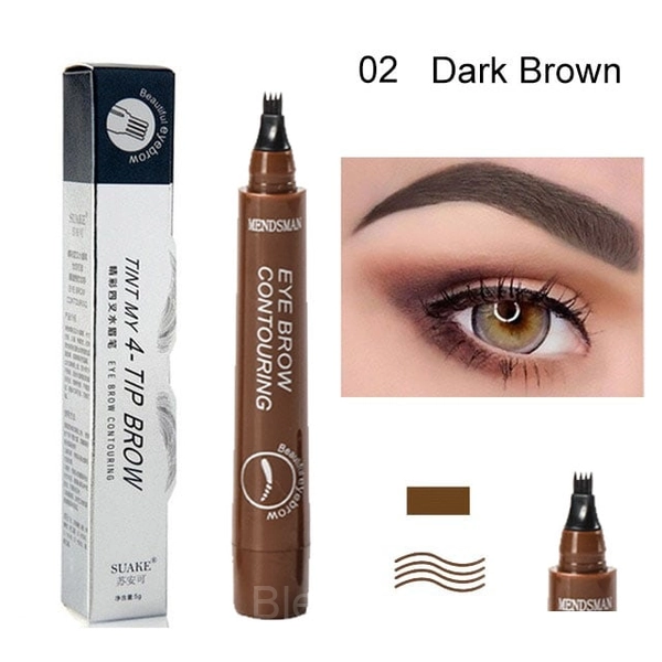4-Prong Waterproof Eyebrow Pencil for Natural Microblading Effect - Dark Brown
