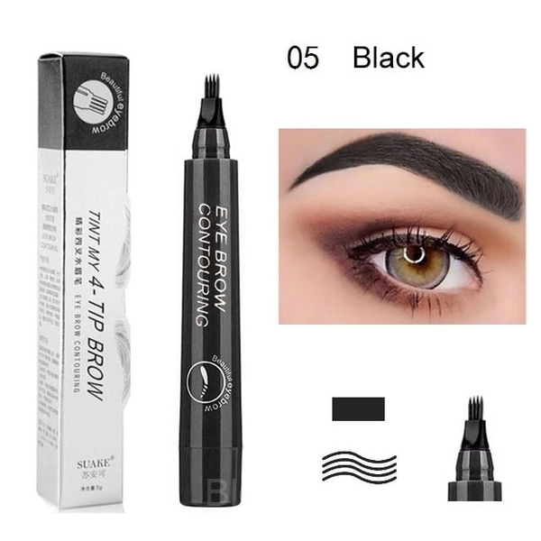 4-Prong Waterproof Eyebrow Pencil for Natural Microblading Effect - Natural Black