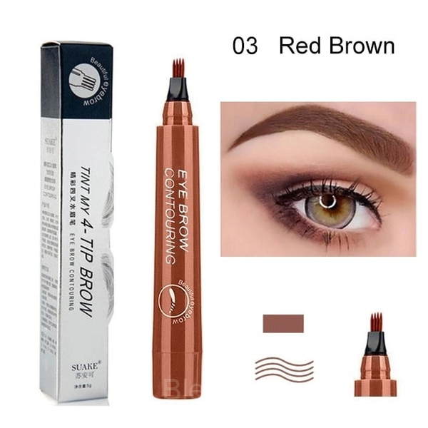 4-Prong Waterproof Eyebrow Pencil for Natural Microblading Effect - Reddish Brown