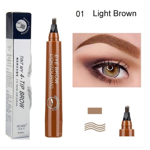 4-Prong Waterproof Eyebrow Pencil for Natural Microblading Effect - Light Brown